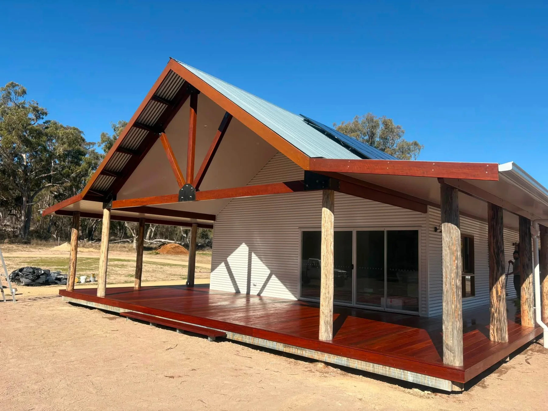 Finished home with Ironbark structural beams and deck